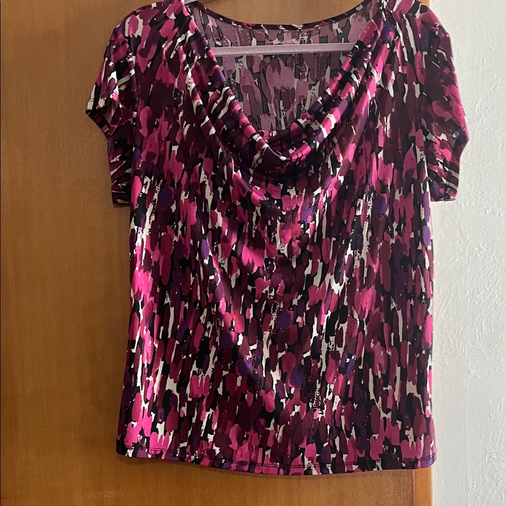 Laura Scott Women's Abstract Cowl Neck Blouse - Purple and Pink